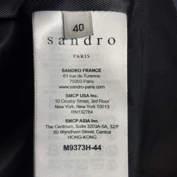 Sandro Gilmour Shell Paneled Wool Blend Coat Asymmetrical Zip Navy Blue 40 - Picture 5 of 9